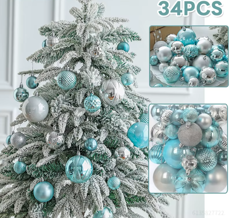 Festliche Weihnachtskugeln 34er Set – Rote & Blaue Glanzkugeln für Baum, Tisch & Party 202