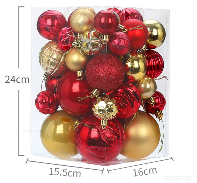 Festliche Weihnachtskugeln 34er Set – Rote & Blaue Glanzkugeln für Baum, Tisch & Party 202