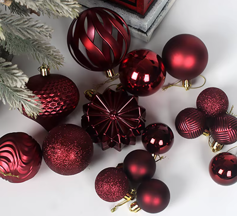 48er Set Hohl-Weihnachtskugeln – 4/6/8 cm, Einzigartige Formen für Baum & Festliche Dekoration 2025