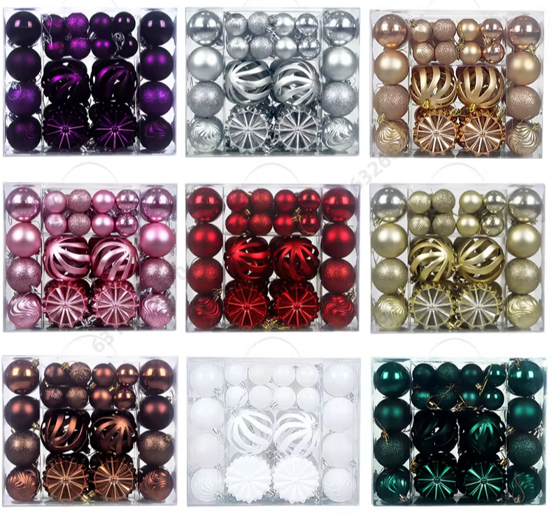 48er Set Hohl-Weihnachtskugeln – 4/6/8 cm, Einzigartige Formen für Baum & Festliche Dekoration 2025