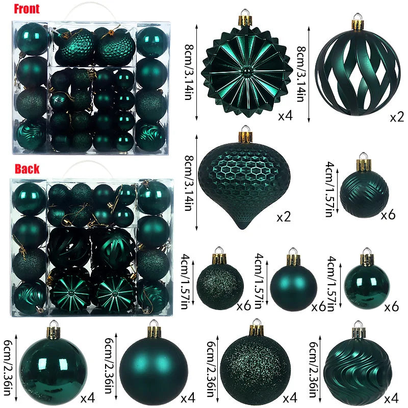 48er Set Hohl-Weihnachtskugeln – 4/6/8 cm, Einzigartige Formen für Baum & Festliche Dekoration 2025