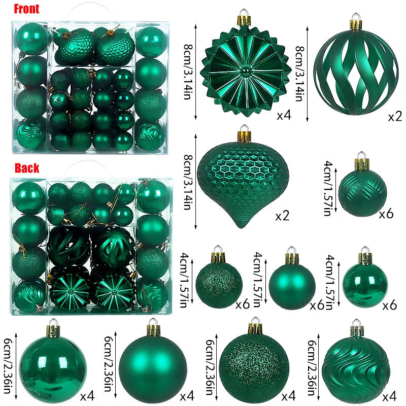 48er Set Hohl-Weihnachtskugeln – 4/6/8 cm, Einzigartige Formen für Baum & Festliche Dekoration 2025